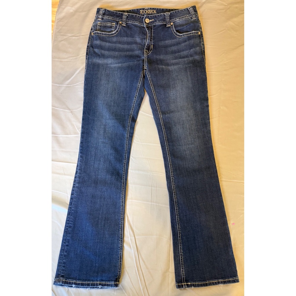 Rock & Roll Cowgirl Boyfriend Jeans Women's 30x34‎ Dark Wash Embroidered Western